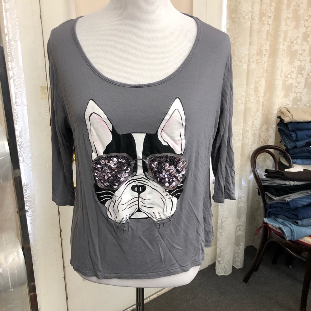 Embellished French bull dog t shirt